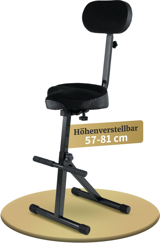 Classic Cantabile ST-200 PRO Standing Aid Stool Standing Seat Bar Stool (solid steel frame, rubber feet, 5-level seat height, adjustable from 57-81 cm, seat surface WxHxD: 41 x 8.5 x 37 cm) black