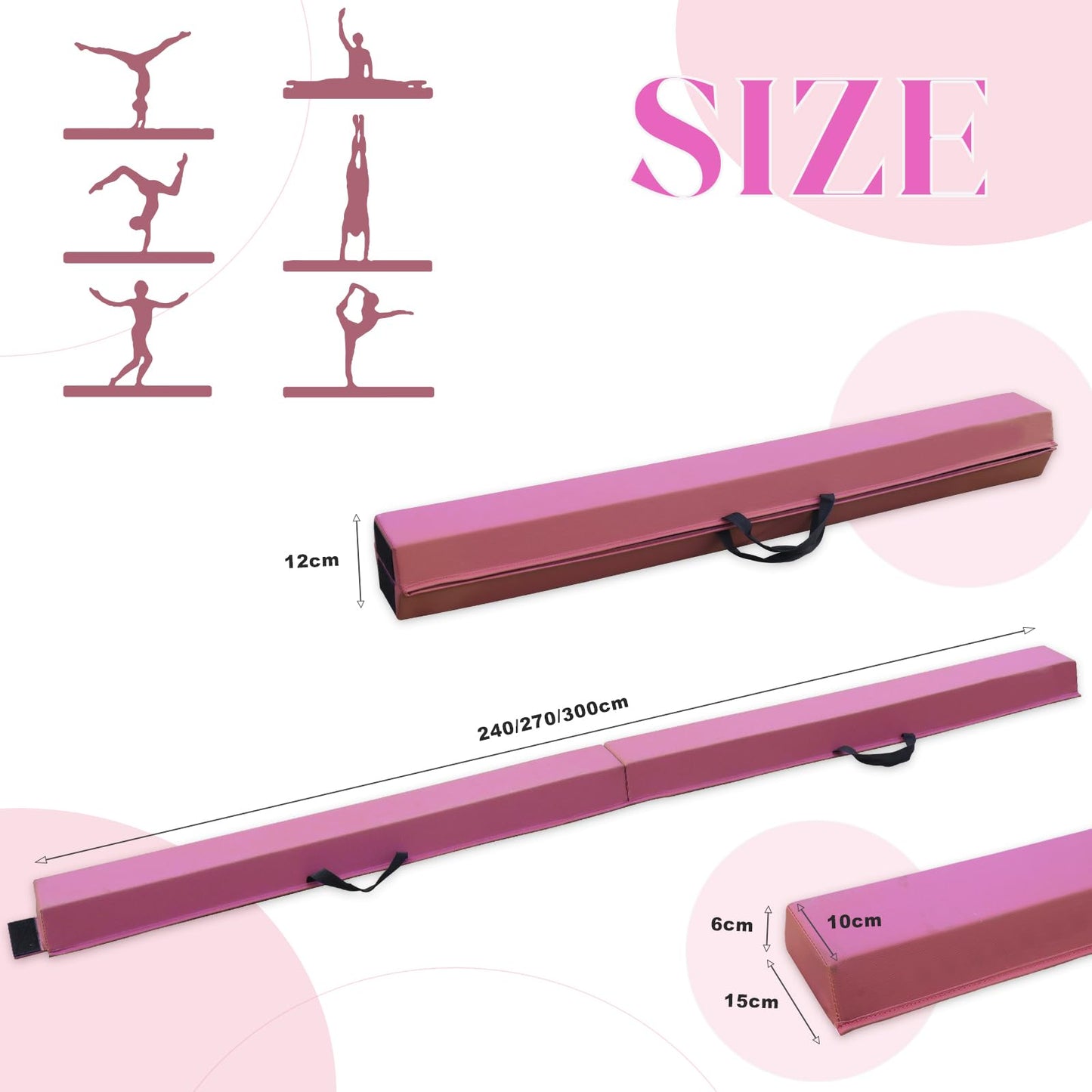 SportBob Balance Beam for Kids, foldable gymnastics beam 300cm PU leather balance beam for home training. Suitable for children's fitness and gymnastics.