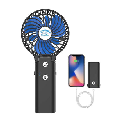 HandFan 5200mAh Battery Operated Handheld Fan Portable Hand Fan with Powerbank USB 180° Foldable Desktop Fan Personal 3 Speed Fan for Office Home Outdoor Camping Stroller