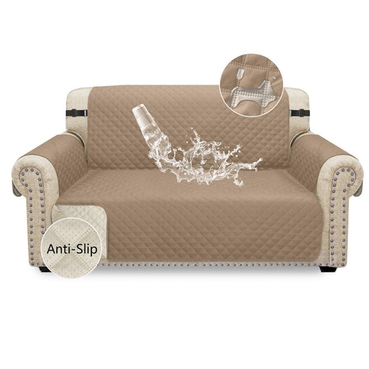 Granbest waterproof sofa cover 2 seater anti-slip couch cover with elastic straps, washable sofa protection for kids, pets, dogs, cats (2 seater, camel)