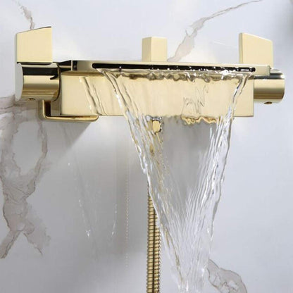 Bathtub faucet waterfall faucet bathtub mixer with shower tub faucet, tub faucet waterfall, bathtub faucet set, brass bathtub faucets (gold)