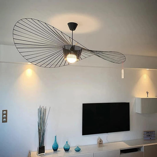 Vertigo Lamp 100cm Black, hanging lamp pendant chandelier living room pendant light chandelier modern vintage lustre fiberglass+black pu creative hat lamp retro living room lamp, Noir,100cm