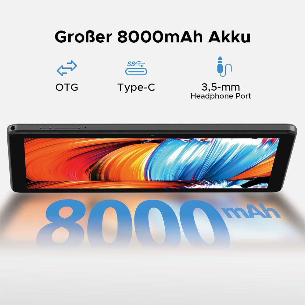 DOOGEE T10W Android 15 tablet 10 inches 16GB RAM +128GB ROM (2TB TF) 2025 Latest tablet with SIM card slot, 8000mAh gaming tablets Android 4G LTE/5G WiFi, dual camera, BT5.0/ OTG/Face ID/USB Type C.