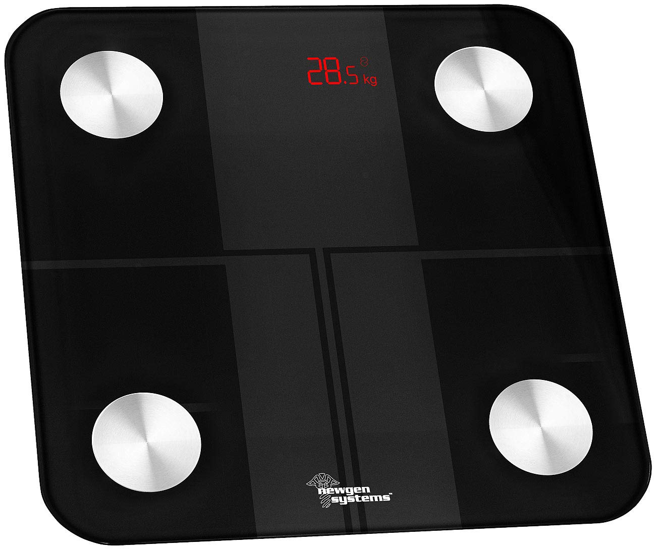newgen medicals body fat scale: 14-in-1 body analysis scale made of glass, Bluetooth, app, user recognition (bathroom scale, body scales, senior friendly)