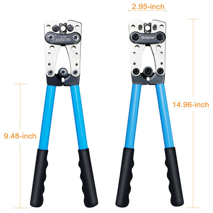 Brileine Battery Cable Lug Crimping Tool Large 10-1/0 AWG with 8 Sizes 60 Pieces Copper Ring Terminals - Crimping Tool Battery Cable Set