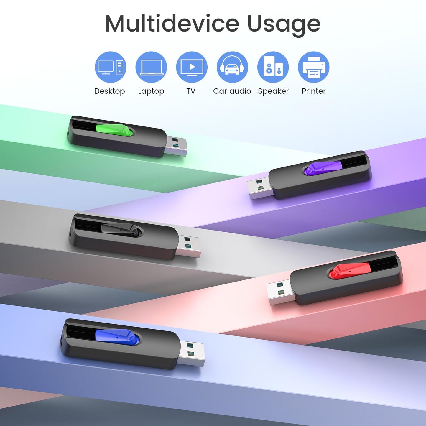 64GB USB Flash Drive 5-Pack, Vansuny USB 2.0 Memory Stick Slide Retractable (5 Pieces)