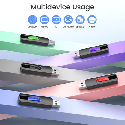 64GB USB Flash Drive 5-Pack, Vansuny USB 2.0 Memory Stick Slide Retractable (5 Pieces)