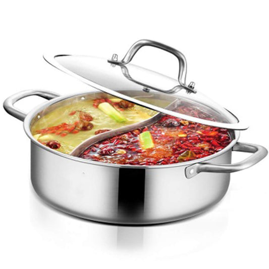 HuKaiL 304 stainless steel food grade Shabu 32cm, Shabu Mandarin Duck Hot Pot with divider and lid, S-Type stainless steel hot pot for induction cooker and soup cooker.