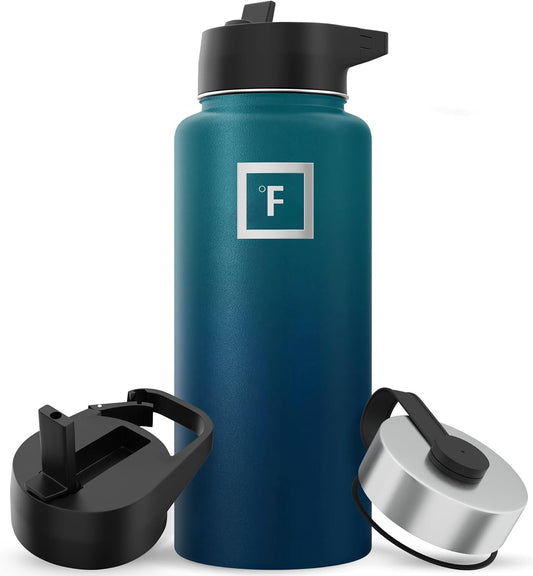 Stainless steel water bottle with straw - 650/950/1200/1800 ml - Suitable for carbonation Leak-proof Double-walled Insulated Thermos bottle BPA-free - Water bottle for sports, gym, fitness, travel, and kids.