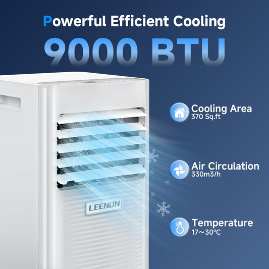 Air conditioner Mobile 9000 BTU, LEENON Mobile air conditioner 4 in 1 Cooling Dehumidifying Fan & Sleep Mode, 2.6KW Portable air conditioner with exhaust hose, Remote control/24h timer for home office up to 35 m².