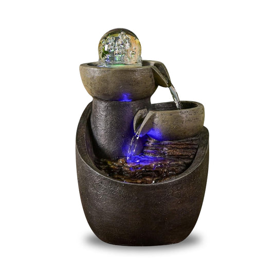 Zen'Light - Room Fountain Malla Waterfall Jug Water Wall Stone Effect with Colored LED Light - Zen Interior Decoration, Elegant and Relaxing - Table Fountain - H 28 cm