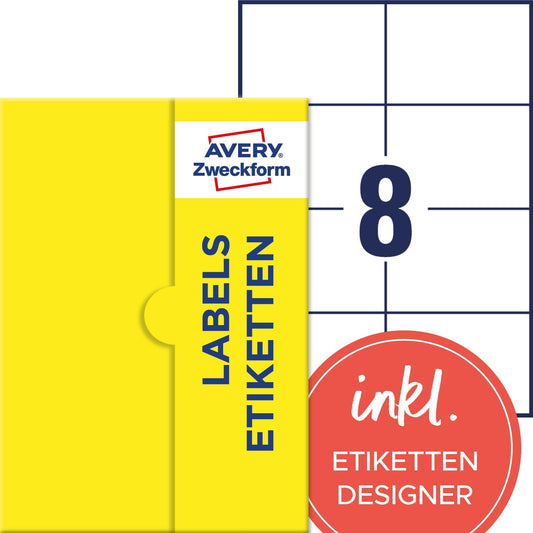 AVERY Zweckform P4861-50 Name Labels (400 name stickers, 105x74mm on A4, self-adhesive, printable fabric labels made of acetate silk for laser printers, residue-free removable) 50 sheets, white