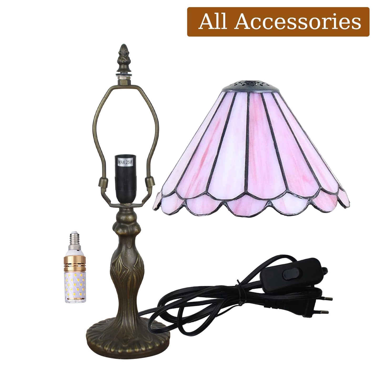 Kinbolas Tiffany Style 8 inch Table Lamp Pink Series Stained Glass Lamp Shades Small Bedside Lamp Reading Antique Desk Lamp Living Room Bedroom Office Vintage Art Deco Victorian