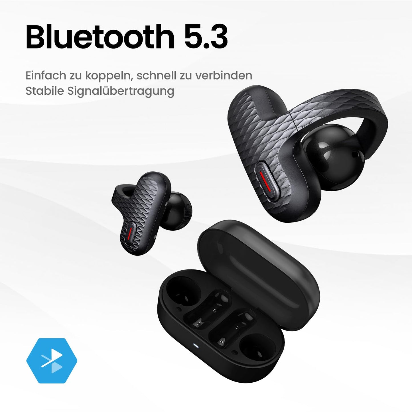Amazfit Up Bluetooth Headphones, Wireless Open-Ear Earphones with Touch Control, IPX4 Water-resistant & Sweat-resistant, AI Noise Cancellation, Perfect for Sports & Running, Compatible with Android & iPhone