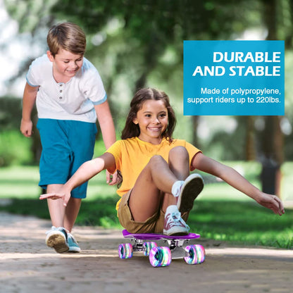 BELEEV Kids Skateboard 22 Inch with LED Light Up Wheels, Complete Mini Cruiser Skateboard for Kids Teenagers Adults, LED Light Up Wheels with All-in-one Skate T-Tool for Beginners