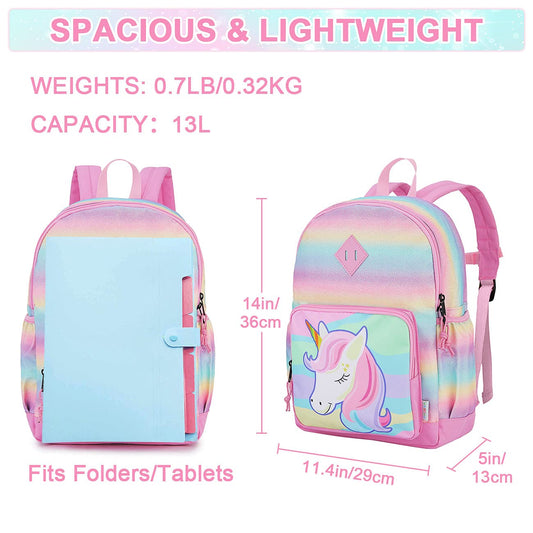 VASCHY backpack for girls, 4-6 years old, school backpack with side pockets and chest strap, 127-Unicorn, one size, cute