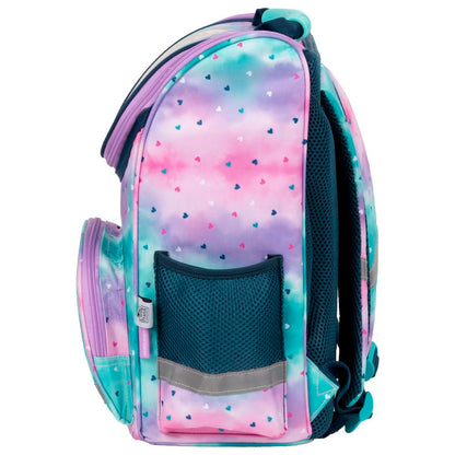 Familando girls school bag set Sweet Puppy Love 8 pcs. with pencil case, lunch box, bottle, and rain cover cute dog puppies turquoise pink