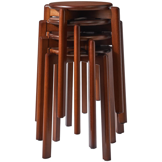 YMYNY dining chairs, solid wood bar stools, set of 4 bar stools, round ottomans, work stools, space-saving, stackable, for conference room, living room, dining room, kitchen, walnut brown HBD026H-4.