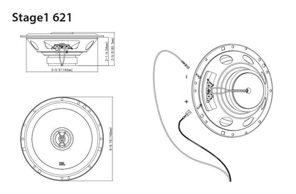 JBL Stage1 621 2-way car speaker set from Harman Kardon - 175 Watt car audio car speakers - 2 pieces 16-17 cm, Black