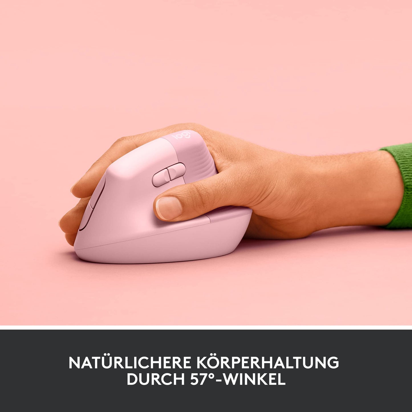 Logitech Lift Vertical Ergonomic Mouse, Wireless, Bluetooth or Logi Bolt USB receiver, Quiet clicks, 4 buttons, Compatible with Windows/macOS/iPadOS, Laptop, PC - Pink