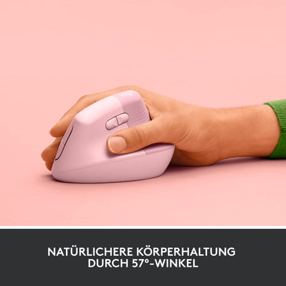 Logitech Lift Vertical Ergonomic Mouse, Wireless, Bluetooth or Logi Bolt USB receiver, Quiet clicks, 4 buttons, Compatible with Windows/macOS/iPadOS, Laptop, PC - Pink