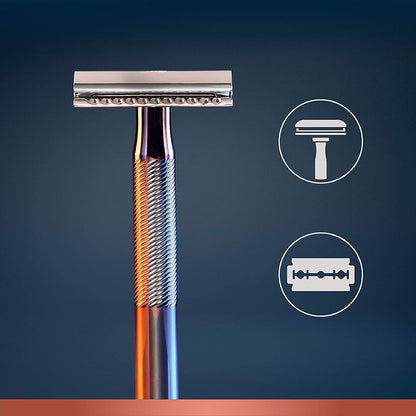 King C. Gillette gift set with safety razor for men and beard care, razor + 5 razor blades + shaving gel + beard shampoo, shaving set gift for men