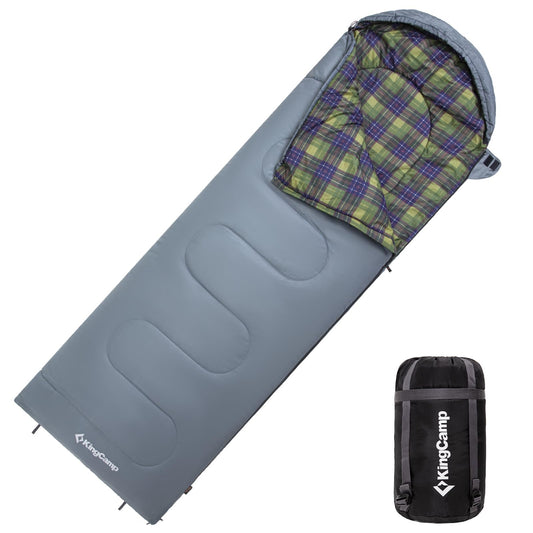 KingCamp sleeping bag, versatile and fully expandable outdoor sleeping bag with cotton-touch-print lining, lightweight and water-resistant, perfect for camping and outdoor activities. (Gray L Zip, 220×75cm)
