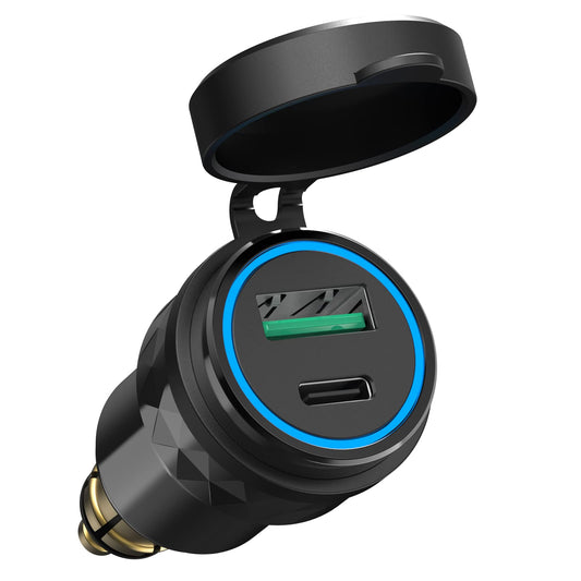 30W PD USB C socket adapter for BMW motorcycle DIN Hella EU plug: PD & QC 3.0 USB socket waterproof cigarette lighter charger for 12-24V boat truck caravan Ducati Triumph