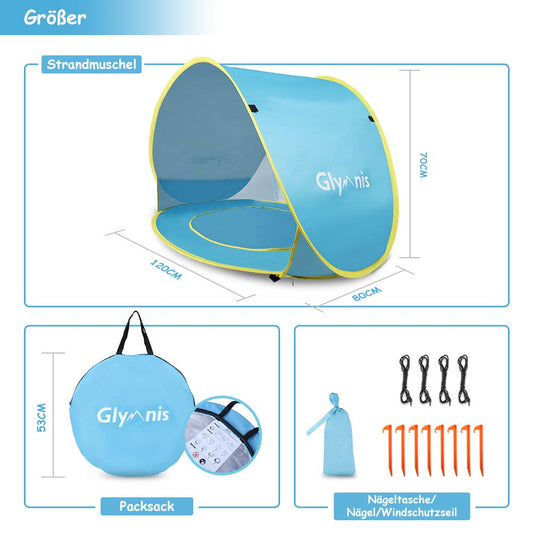 Glymnis baby beach tent pop-up beach tent with detachable pool UV protection UPF 50+ sun shade shelter for toddlers 0-3 years