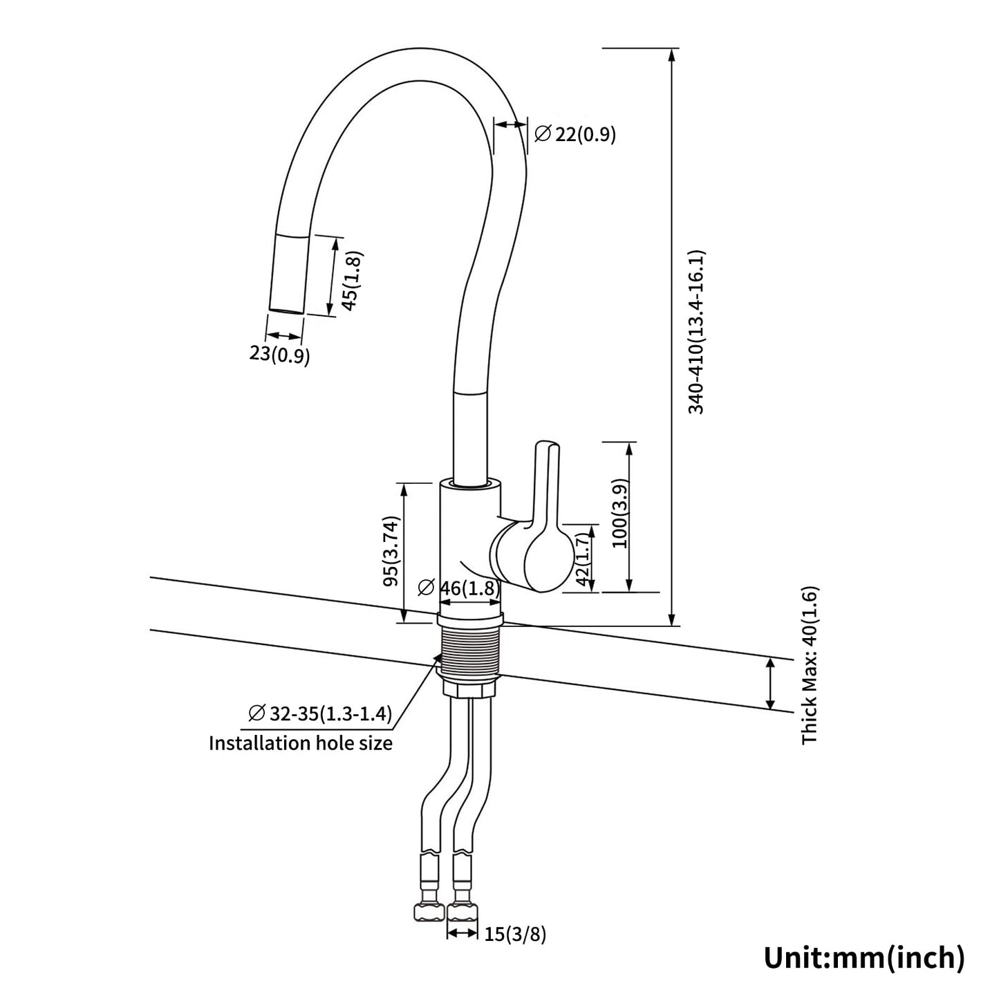 Auralum Flexible Kitchen Faucet, 360° Rotating Kitchen Faucet, Black, Sink Faucet with Flexible Spout