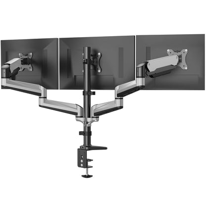 HUANUO Triple Monitor Stand for 17-32 inch screens, Adjustable Height Triple Monitor Mount, Holds up to 8kg per arm.