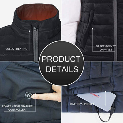 CONQUECO Women's Heated Vest Battery: Heated Jacket with 10000mAh Battery - USB Charging Heated Down Vest Clothing for Outdoor Travel Motorsport, S