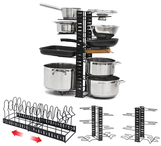 MAKLIK Telescopic Pan Rack with 12 Shelves - Lid Organizer Kitchen Accessory - Pot Organizer Cabinet Drawer Organization System Kitchen Organizer Pan Divider Pot Lid Holder Pot Rack