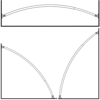 ALUMINUM EXTENDABLE Oval Corner Rod + 2 Sloped Wall Adapters Arch Rod Chrome Rod/Between two walls Adjustable length from 118 to 190 cm/Symmetric angles or oval