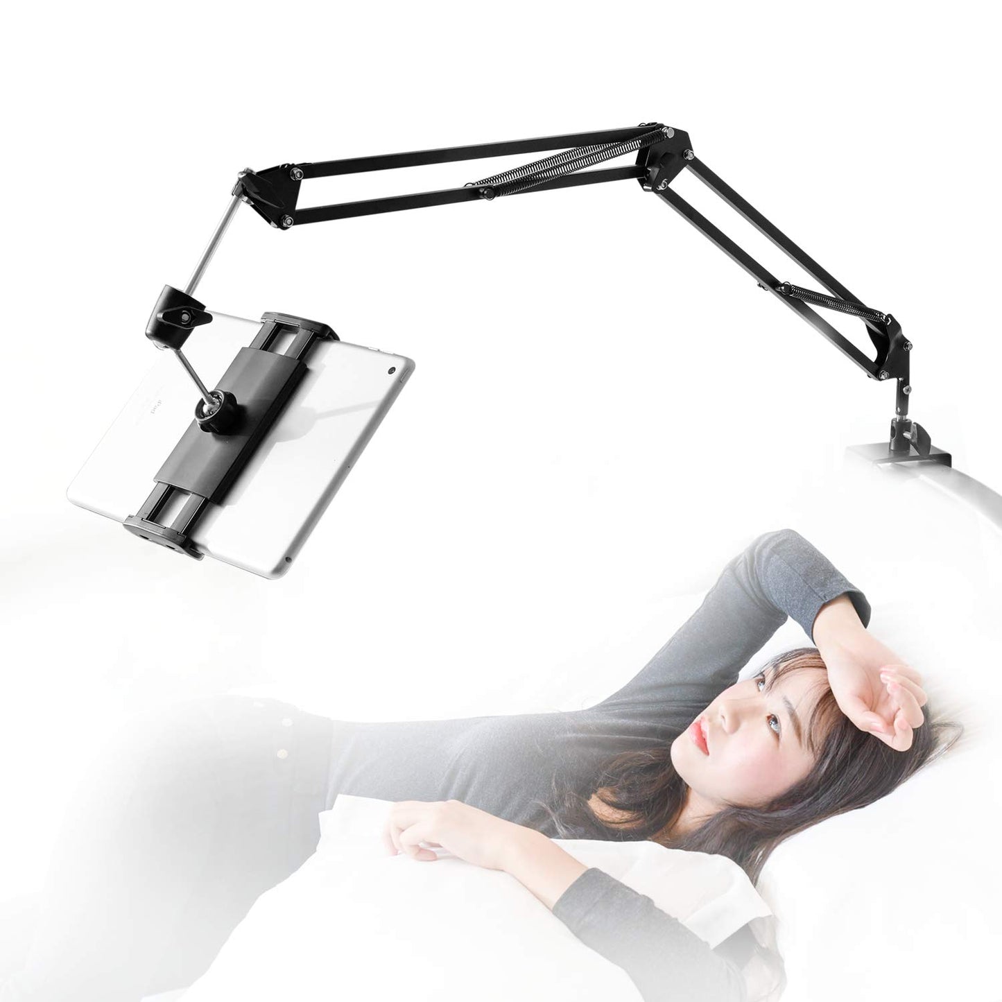 Tablet stand for bed holder - stand holder 360 degree rotatable with stable aluminum arm for iPad, tablets, phones or other devices with 4.5 to 12.9 inch screen.