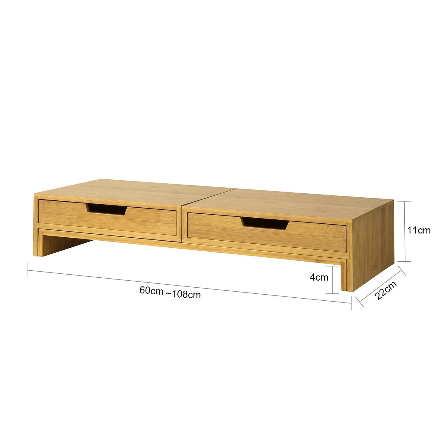 SoBuy BBF04-N Design Monitor Stand for 2 Monitors, Screen Stand Notebook Stand Desk Attachment with 2 Drawers, Width Adjustable Bamboo, Dimensions: 60-108x11x22cm