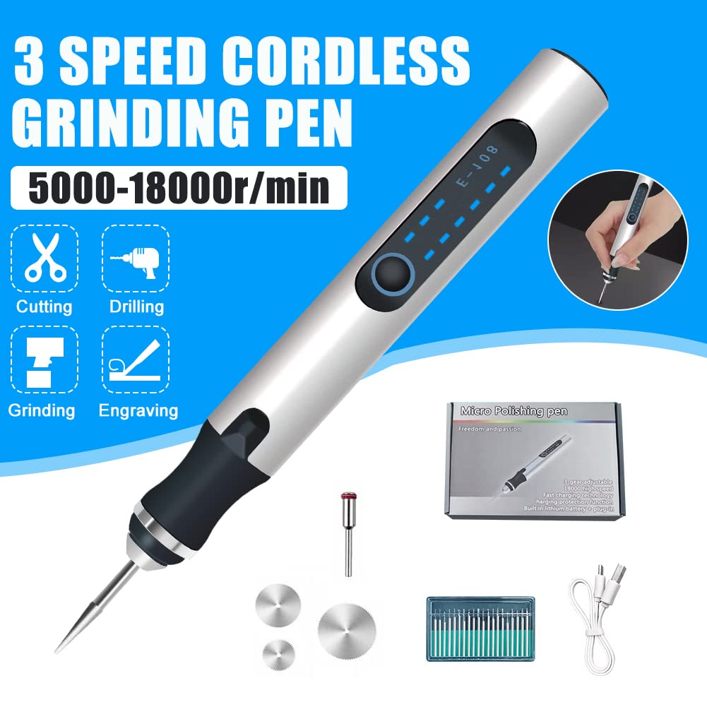 Electric Engraving Pen Engraving Tool Set Micro Engraver Etching Pen DIY Rotary Tool for Carving, Glass, Wood, Metal, Stone, Plastic, Ceramic, Jewelry (Silver)