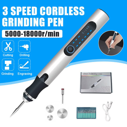 Electric Engraving Pen Engraving Tool Set Micro Engraver Etching Pen DIY Rotary Tool for Carving, Glass, Wood, Metal, Stone, Plastic, Ceramic, Jewelry (Silver)