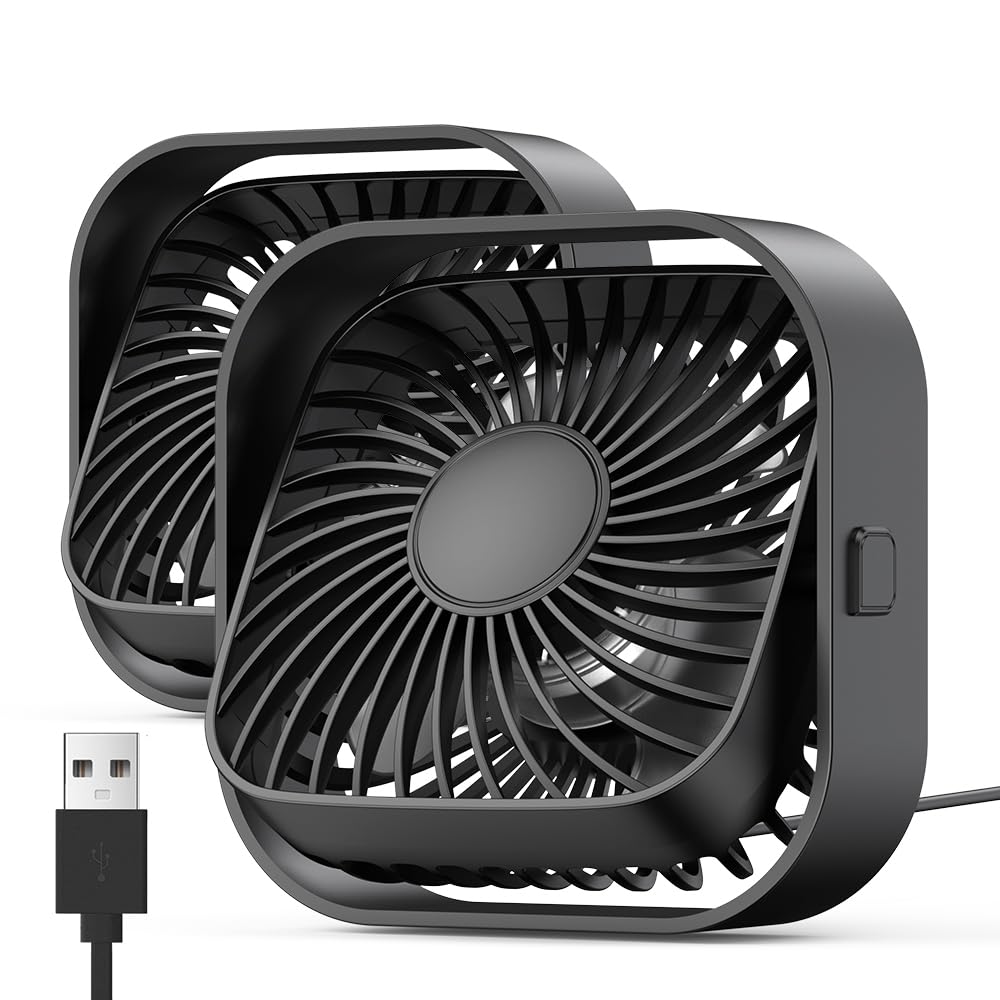 TOPK USB Fan 2 Pack Mini Desk Fans Quiet Operation, USB Powered Desk Fan, 3 Speeds and 360° Rotatable Head for Home Office Bedroom Desk Desktop