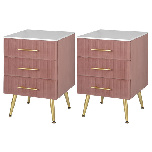 WOLTU 2 pack nightstand bedside table for box spring bed, chest of drawers made of solid wood, easy assembly, stable, 40.5x41x62cm, Pink TS135rs