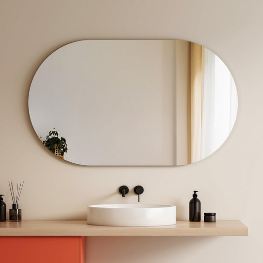 EMKE Oval Bathroom Mirror 60 x 100 cm Oval Wall Mirror Safety Explosion-proof Mirror Horizontal/Vertical Decorative HD Wall Mirror for Bathroom/Living Room/Hallway Oval Mirror