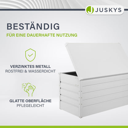 Juskys Metal Storage Box Limani 380 liters - Outdoor Box - waterproof, lockable - white garden box, cushion box for garden.