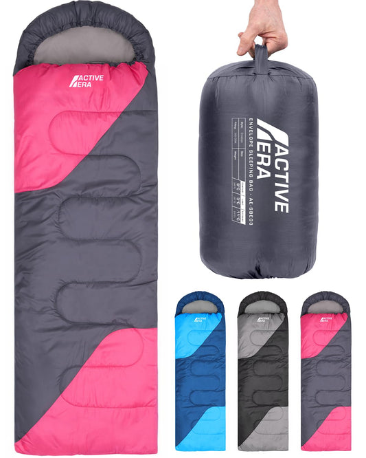 Active Era Premium Mummy Sleeping Bag 250 GSM, Winter & Summer Sleeping Bag, 0°C to 15°C, Indoor and Outdoor Camping, Festivals, Sleeping Bag Water-resistant, Ultralight, Small Pack Size - Pink
