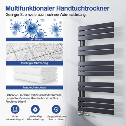 Meykoers Towel Radiator Flat 138x60cm Bathroom Heater Panel Anthracite Towel Warmer Side Connection Design Radiator