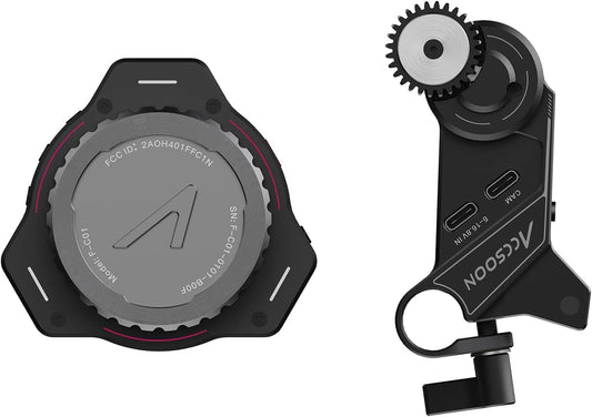 Accsoon F-C01 Wireless Follow Focus System with FHSS Technology, A/B Stops, 350ft/100m Range, Snap-on Gear Belt for DSLRs and Mirrorless Cameras, Compatible.