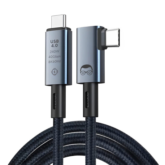 Thunderbolt 4 - 90 degree angle cable, supports 4k 8K HD display, 40 Gbit/s data transfer, monitor cable, 240W USB C charging cable, fast charging cable, Type-C laptops, hub, docking station, etc. 90 degree, 50cm.