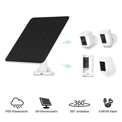 Solar panel for Ring camera, 5W camera solar panel charger for Ring Stick Up Cam/Pro battery, Spotlight Cam/Plus/Pro battery, solar for Ring camera with 9.8ft cable, IP65 waterproof.