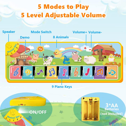 Lobyoh Music Mat with 8 Animals, Baby Toy Music Piano Mat Dance Mat Keyboard for Kids, Party Favor Kids Birthday Gifts for Boys Girls 3 4 5 Years