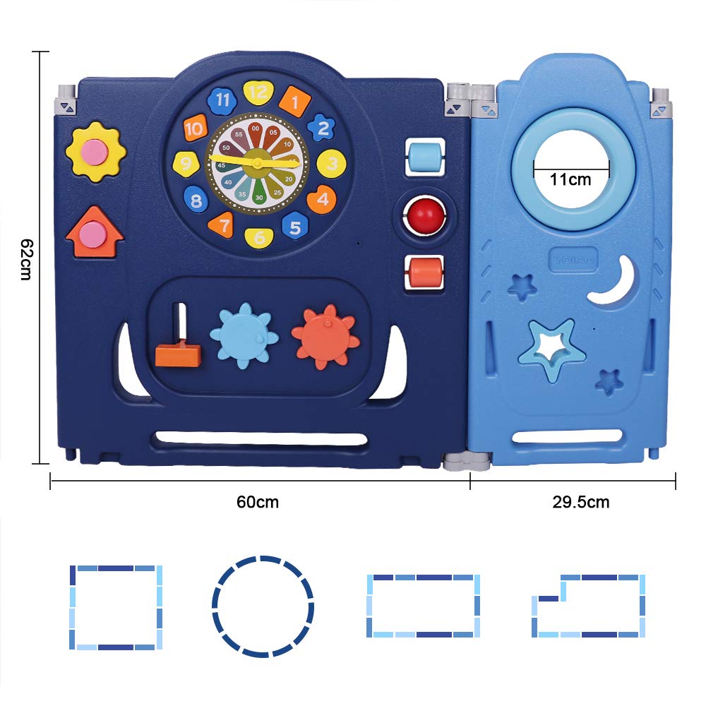 YOLEO Playpen for baby, Foldable Playard 120×120cm, Plastic Playpen in adaptable shape, playpen with door and toy board, Blue