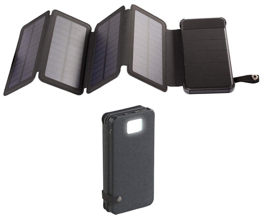 revolt solar bank: solar power bank, foldable solar panel, LED lamp, 8,000 mAh, 2.1 A, 5W (portable solar panel, USB solar panel, phone charging station)